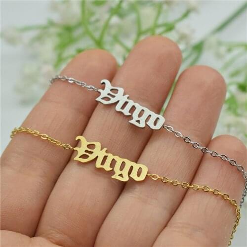 Baby Girl Gothic Old English Zodiac Bracelet for Women Capricorn Virgo Cancer Gemini Aries Aquarius Bracelet Gift Jewelry