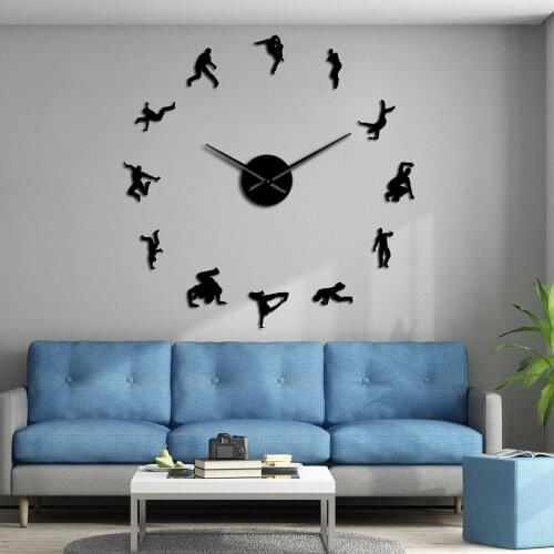 Hip Hop Dancers Silhouette Wall Art Sticker DIY Wall Clock Contemporary Break Street Dance Dancing Studio Decor Mute Clock Watch