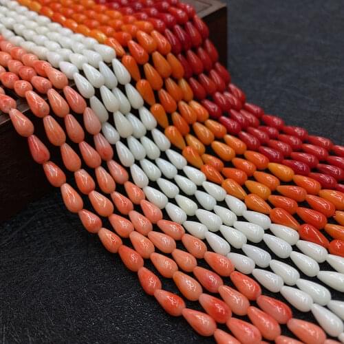 Artificial Coral Loose Beads Strand Water Drop Shape Handmade DIY for Making Necklace Accessories Length 15 Inches 4x5mm 4x8mm