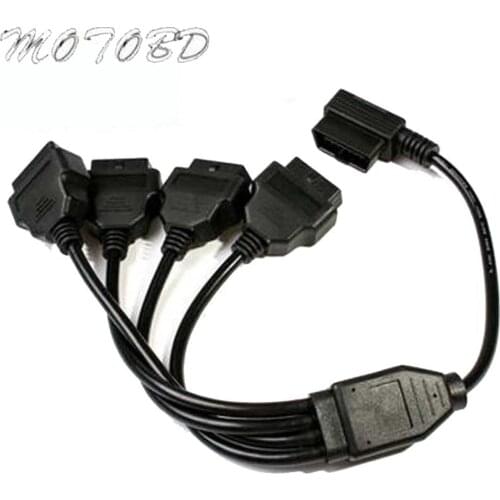 50CM Car OBD2 One Male To Four Female L-shaped PVC Cable Extension Cable 1 Male Plug To 4 Female Connector 16 Pin 16 Core
