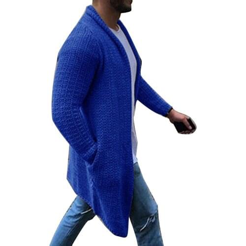 Fashion Men Cardigan Solid Color Open Front Knit Sweater Coat Loose Pocket Long Cardigan куртка мужская весна 2021
