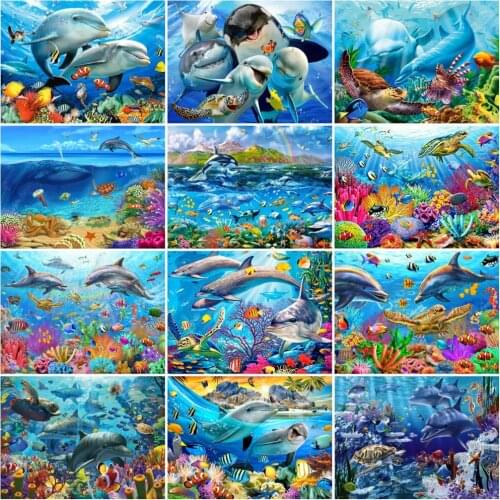 HUACAN 5D Diy Diamond Painting Animal Dolphin Embroidery Mosaic Ocean Cross Stitch Rhinestones Picture Home Decor
