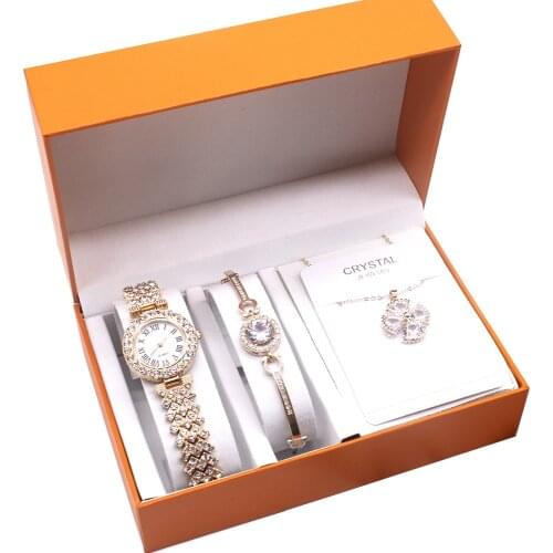 Women Quartz Watch Set Creative Simple Watch Bracelet Necklace Earrings Ring Sets Female Jewelry Set Watch Ladys Girl Mom Gift