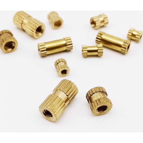 50X M2 M2.5 M3 Solid Brass Pure Copper Metric Thread Injection Molding Knurl Insert Nut Nutsert Round Shape Column OD 3.5 4 5mm