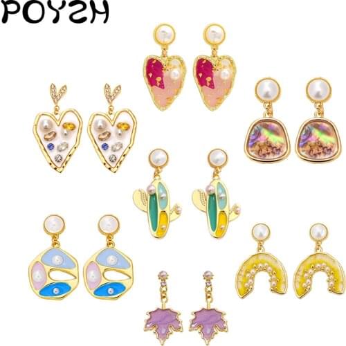 Fashion alloy resin imitation pearl earrings Cactus leaves heart-shaped Drop Earrings Jewelry gifts for women girls Ear Studs