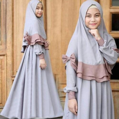 Muslim Kids Maxi Dress Children Abaya Hijab Scarf Print Girl Long Robe Gowns Kimono Cute Jubah Ramadan Middle East Arab Islamic