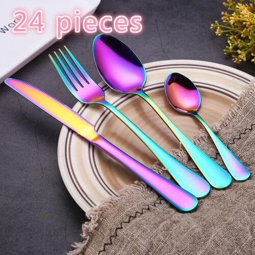 6 sets of 24 Pieces western cutlery fork spoon stainless steel knife fork spoon dinnerware set stainless travel cutlery set