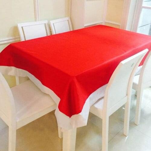 New Year Decorative Tablecloth Pure Color Red Long White Border Christmas Table Cover Festival Supplies Cloth 132x208cm