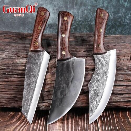 Handmade Forge Cleaver Knife Kitchen Chef Knife Wood Handle Butcher Knife Sharp Slicing Knife Meat Chopping Knife Cooking Cutter
