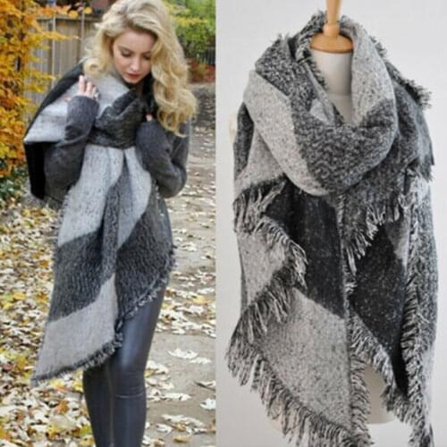 Autumn Winter Women Fashion Korean Style Tissue Cashmere Soft Wool Blend Warm Plaid Scarf Wrap Shawl Large Scarves