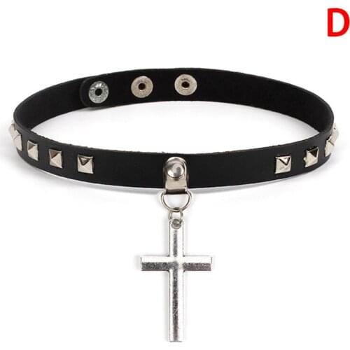 Gothic PU Leather Cross Sun Key Heart Necklace Women Collar Necklace Rock Punk Chocker Statement Jewelry