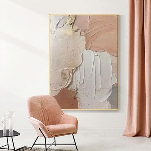Hand-Painted Abstract Oil Painting Wall Art Canvas Painting Living Room Decor Pink Thick Texture Nordic Large Wall Painting