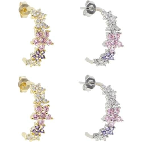 High quality 5A cubic zirconia pink white purple cz flower circle hoop earring fashion