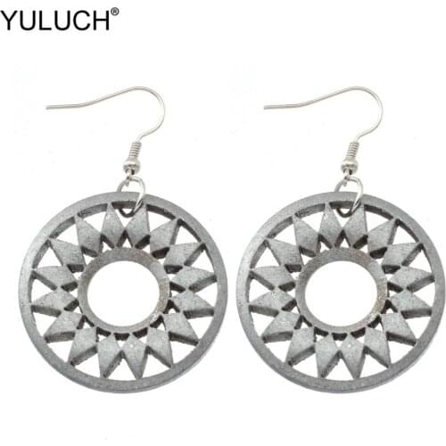YULUCH Indian Wood Chip Geometric Hollow Hanging Earings Bohemian Pendant Ethnic Drop Earrings For Women Jewelries