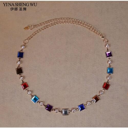 Square Color Glass Diamond Ladies Waist Chain Fashion Belt Belly Dance Waist Chain Clothing Belt