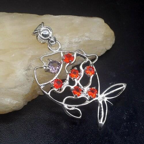 Fashion Jewelry Unique Genuine 925 Silver Fish Red Garnet Amethyst Charm Pendant Necklace Gifts for Women Girls 20213619