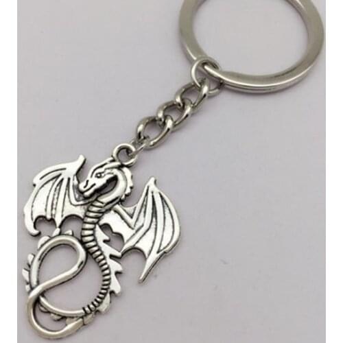 1Pcs Retro Gothic Flying Dragon Tibetan Silver dragons Charm Key Ring