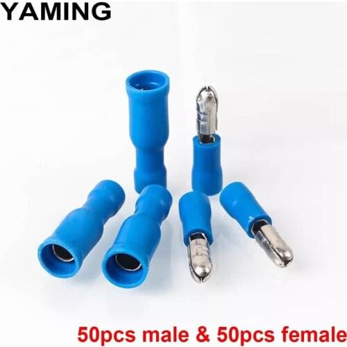 100pcs) 50SET Blue Male Female Bullet Connector Crimp Terminals Wiring Bullet suit for 0.5-1.5 mm2/ 22-16 AWG