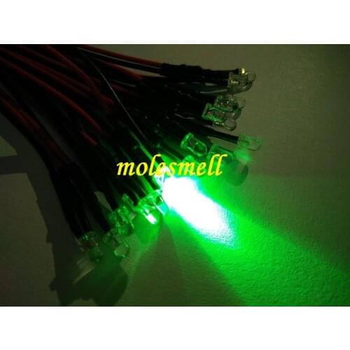 1000pcs 3mm 12v Green water clear round LED Lamp Light Set Pre-Wired 3mm green led 12V DC Wired