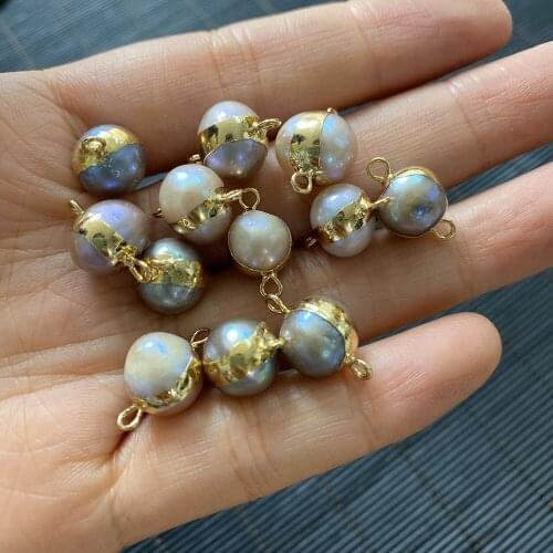 10x17mm Natural Freshwater Pearl Double Hole Connector Potato Shape Charms for DIY Jewelry Making Necklace Bracelet Accessories