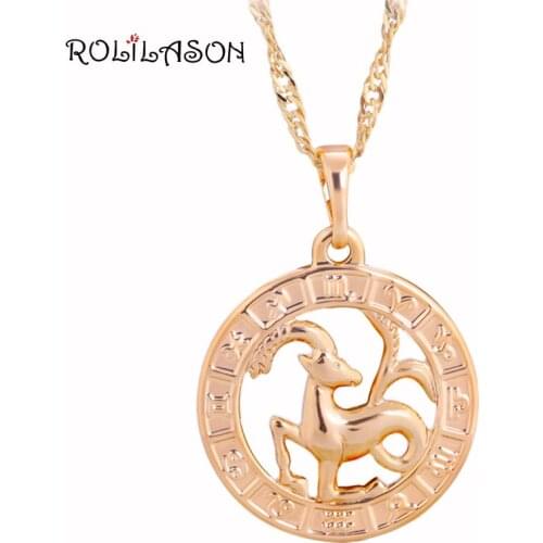 12 Constellation Round Capricorn design glittering golden tone Fashion Jewelry Necklace Pendants for gift LN458