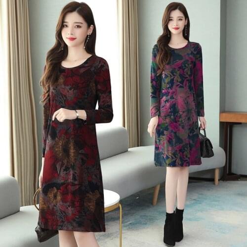 2021 Vintage Cotton Print Warm Midi Dresses Autumn Winter 3XL Plus Size Long Sleeve Dress Elegant Women Bodycon Party Vestidos