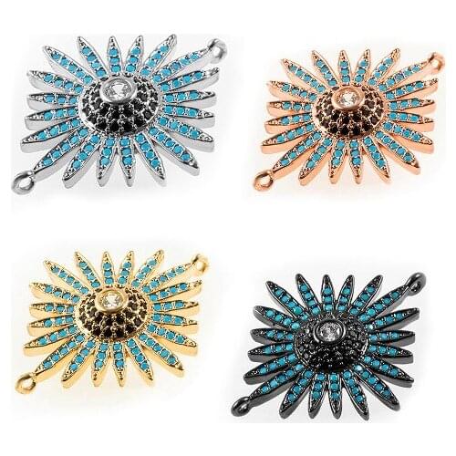 25*30mm sun Evil Eye crystal micro pave cz zircon cubic zirconia beads DIY Copper necklace charm bracelet connectors 23fd