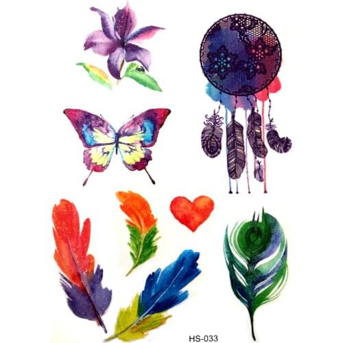 3pcs Flash Feather Waterproof Temporary Tattoos Men harajuku Butterfly Flash Gold Powder Tattoo Dreamcatcher tatuajes tatoo