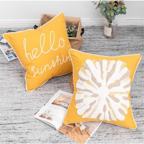 45x45cm yellow cushion cover white flower embroiderd pillow case sofa cotton canvas waist pillow cover decorative backrest