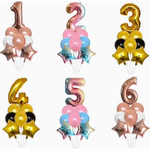 8pcs/lot 32 Inch Number Foil Balloons Rose Gold Discolor Digital Birthday Party Decor Star Latex Balloons Baby Shower Supplies