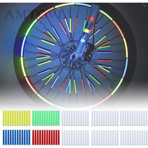 AMTOVL 72/48pcs Multicolor Bicycle Mountain Bike Riding Wheel Rim Spoke Mount Clip Tube Warning Light Strip Reflector Reflective