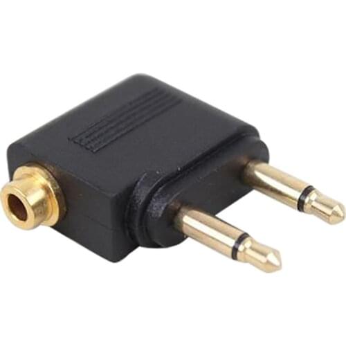 3.5mm Female to 2 Male Stereo Airplane Headset Ear Audio Adapter Converter Plug