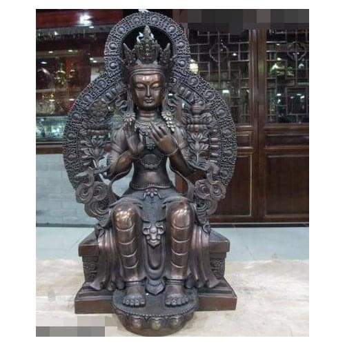 Free Shipping 58cm Chinese Pure Bronze Buddhism Maitreya Buddha Statue Tibet Kwan-Yin Tara Joss