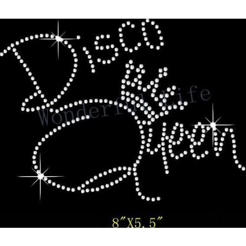Free Shipping Disco Queen with a Crown Design Rhinestone Diamante Transfer Hotfix Iron on Applique with Free Gift for Dress