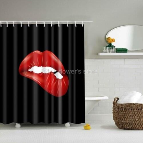 Black White Sexy Flames Lip Design Custom Shower Curtain Bathroom Waterproof Mildewproof Polyester Fabric With 12 Hooks