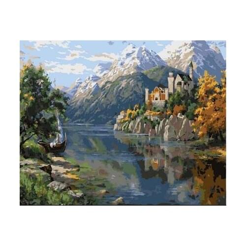 On the shore of a mountain lake Diy digital coloring paint by numbers wall art paintings for living room hand painted on canvas