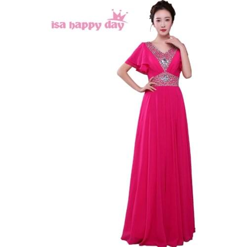 Real pictures long blue hot pink chiffon party bridemaid dress fuschia bridesmaid dresses for bridesmaids new fashion H4160
