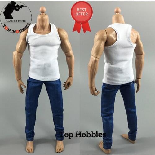 Toys & Hobbies 1/6th Accessories Male/Man Clothes Set White 1/6 Body Slim Vest & Blue Jeans Suit for 12inch Muscle Action Figure