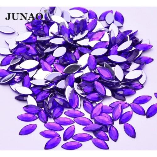 JUNAO 4x8mm 7x15mm Dark Purple Flatback Horse Eye Rhinestones Glitter Acrylic Strass Loose Decorative Stone For Clothes Applique