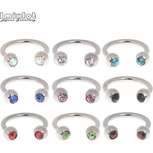 5PCS 16G Stainless Steel Crystal Circular Horseshoe Ring Nose Hoops Ring Fake Septum Rings Ear Tragus Piercing Body Jewelry