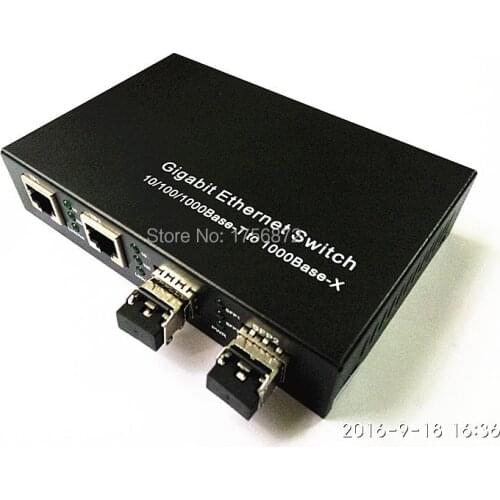 1 piece 2F2E 1.25G SFP switch 2 fiber ports 2x1000m RJ45 giga sfp fiber media converter ethernet fiber switch multi-mode 0.5Km