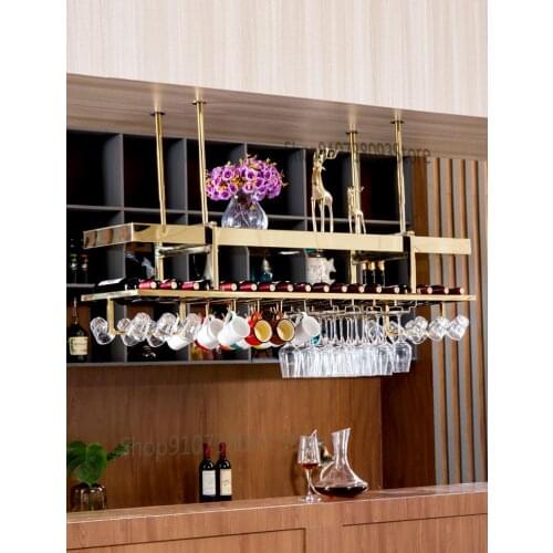 Creative wine glass rack upside down hanging hanger household stainless steel wine rack rack European style goblet rack light lu