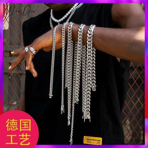 [316L Stainless Steel] Cuban Necklace Men and Women Trendy Street Hip-hop Clavicle Chain Couple Jewelry Buckle Birthday Gift