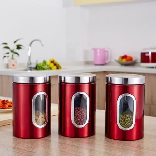 Kitchen Canister Stainless Steel Grain Storage Container Visible Tea Coffee Jar with Lid