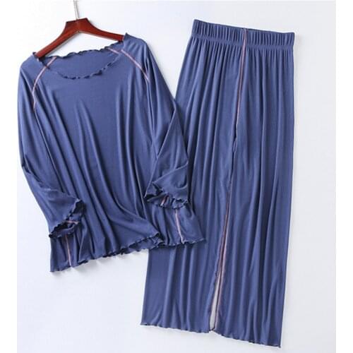 M-3XL Plus Size Pajama Sets 3/4 Sleeve Nine Point Pant 2 Piece Sleepwear Women Spring Summer Modal Pyjamas Female Loose Pijama