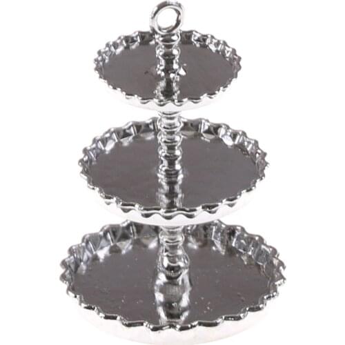 Metal Simulation 3 Tiers Miniature Dollhouse Bakery Food Cake Display Stand Tray Play Doll House Kitchen Toys 1:12 Scale