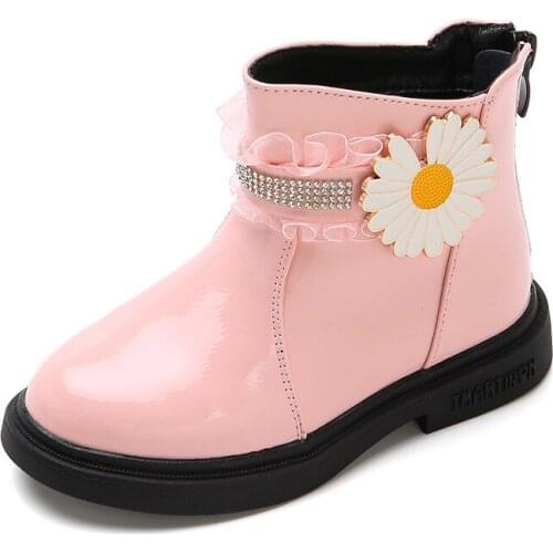 Fashion Princess Flowers Ankle Kid Shoes 2020 Girlish Winter 6 Years Old Girl Child Shoes For Autumn School Patent Leather Boot