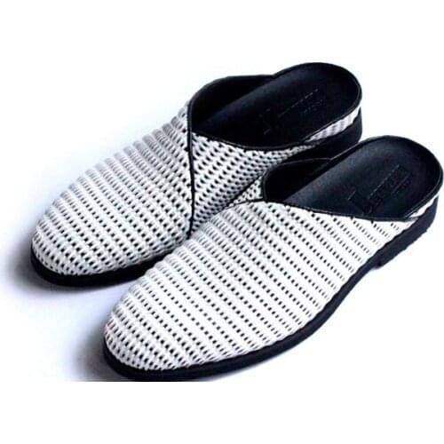 New arrival fashion slipper shoes for men striped genuine leather casual Mules men shoes