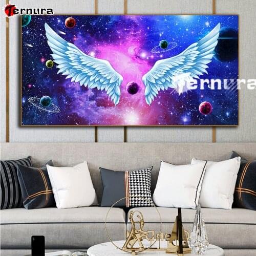 Ternura 5D full square round diamond painting Starry sky Galaxy planet angel wings mosaic rhinestone embroidery kits decor large