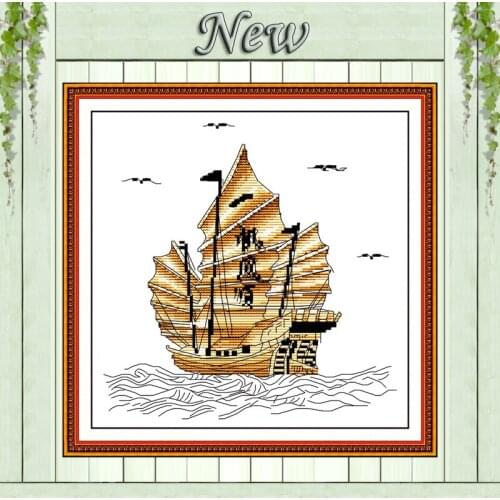 Sail thousands of miles sea ship mascot Counted printed on fabric Cross Stitch Needlework kits DMC 14CT 11CT DIY Embroidery Sets